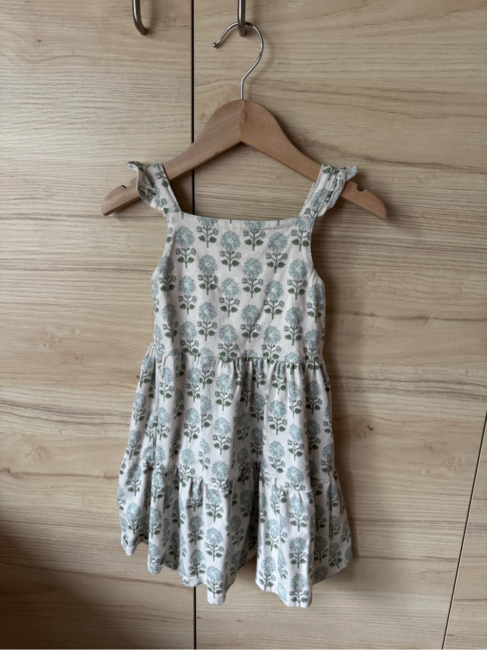 Girls Cream Floral Tiered Sundress with Sage Print
